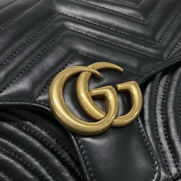 Auth GUCCI GG Marmont Quilting Small Shoulder Bag  Black Leather - Picture 11 of 16